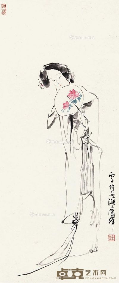 刘国辉 执扇仕女 96×40cm