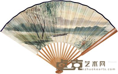 潘思同 柳荫泊舟 18×48cm