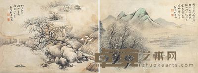 张寄凡 山水二种 32×43cm×2