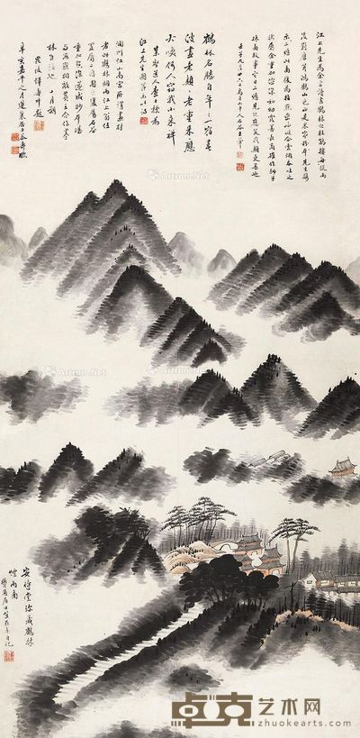 潘恭寿 深山古寺 143×70cm