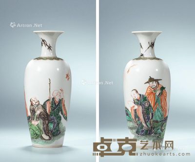 清康熙 五彩人物故事图瓶 高25.5cm