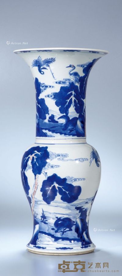 清康熙 青花釉里红鹿鹤同春图花觚 高46.4cm