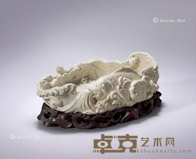 清 仿定白釉捏塑“富贵有余、福在眼前”纹洗 高21.8cm