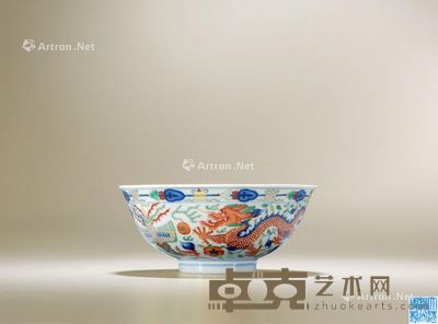 清道光 五彩龙凤纹碗 直径15cm