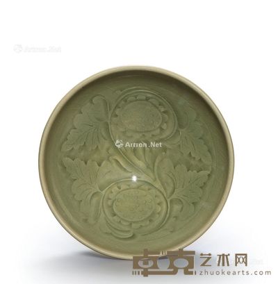 耀州窑青釉刻菊花纹斗笠大碗 直径18.9cm