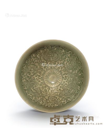 耀州窑模印团菊纹撇口碗 直径19.8cm