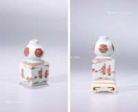 清雍正 矾红人物故事图天圆地方小葫芦瓶