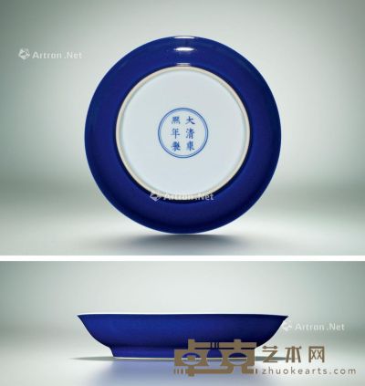 清康熙 宝石蓝釉盘 直径20.8cm