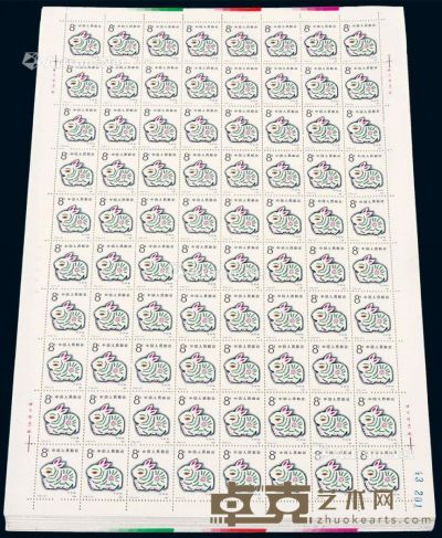 1987年T.112“丁卯兔”生肖邮票八十枚全张一百张连号 --