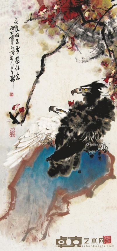 郑乃珖 双鹰图 97×45.5cm