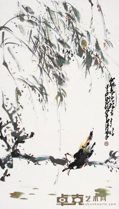 赵少昂 柳叶八哥 74×42cm