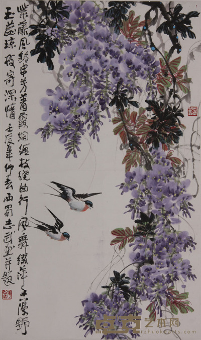 张志武《紫藤双燕》 105×62cm