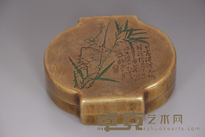民国  铜刻梅竹纹墨盒 10.5×8.7cm