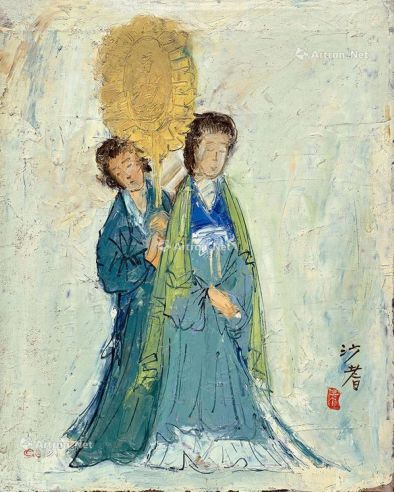 沙耆 1930年作 贵妃 油彩 画布 裱于木板