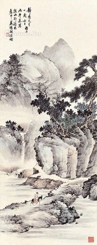 胡念祖 1966年作 溪山行旅 水墨 纸本