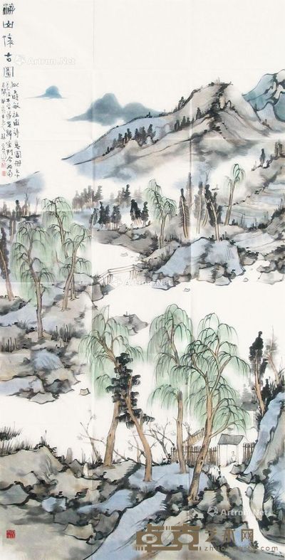 林容生 游山怀古图 137×69cm