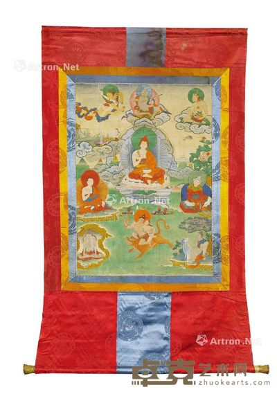 18世纪 莲花生与大成就者唐卡 70×50cm