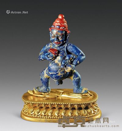 清乾隆 鎏金青金石黑财神佛像 高16.8cm