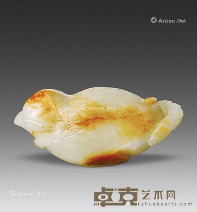 清乾隆 白玉留皮圆雕麻雀摆件 长6cm