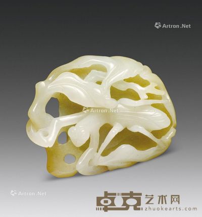 清 白玉镂空带皮螳螂佩 6×4cm