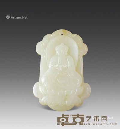 清 白玉佛牌 6.8×4.7cm