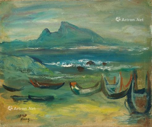 洪瑞麟 1975年作 野柳斜雨 油彩 画布