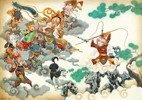 杜溪 2012年作 阵容坚强 – 杨戬元帅擒悟空 油彩 画布