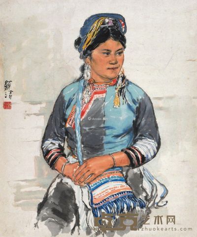杜显清 少数民族妇女 52×43cm