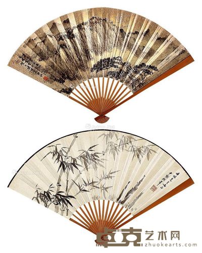 贺天健 沈尹默 山水 墨竹 18×48cm