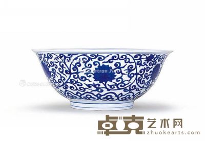 明 嘉靖窑 青花缠枝蕃莲花纹大碗? 口径31cm