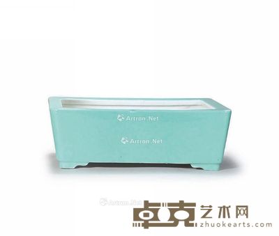 清 松绿釉仿汝式四足水仙盆 长24.5cm
