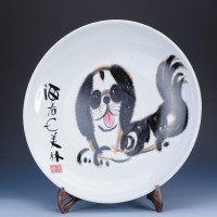 现代 美林画犬瓷盘