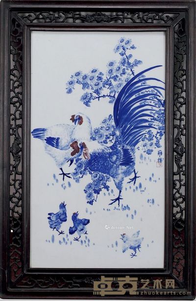 雍楠 青花合家欢瓷板 宽31cm;高54cm