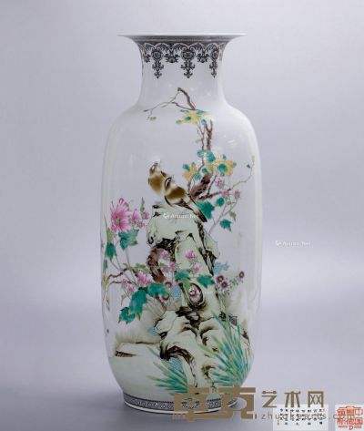 60年代 粉彩花鸟冬瓜瓶 高60cm
