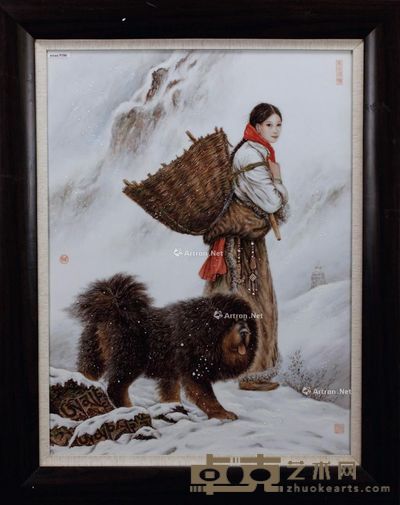 李尚春 高原风情粉彩瓷板 宽61cm;高82cm