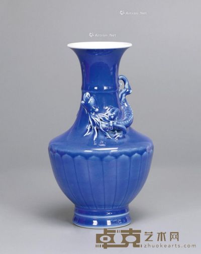 50年代 蓝釉蟠龙瓶 高22cm