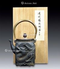 清代 日本浮雕四方龙纹铁壶