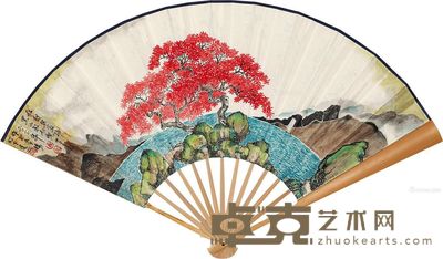 罗青     2010年作 红树蓝海 成扇 设色纸本 19×58cm