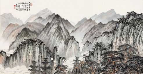 吕佛庭     1980年作 黄山松云 镜片 设色纸本