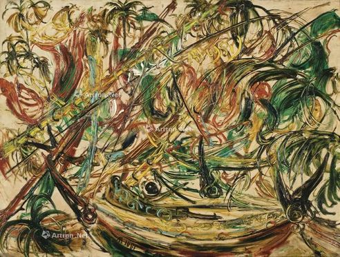 阿凡迪 1981年作 马都拉岛边船队 油彩 画布