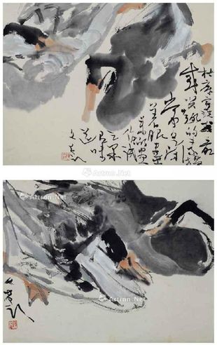 陈文希 鸭 （共两件） 卷轴 水墨 设色 纸本