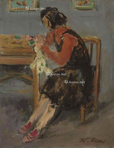 林达川 少女坐像 油彩 画布