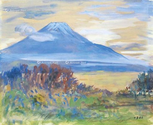 洪瑞麟 1966年作 富士山 水彩 纸本