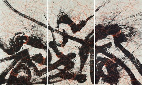 秦风 2014年作 欲望风景系列1514 （三幅） 水墨 丙烯 丝绵纸