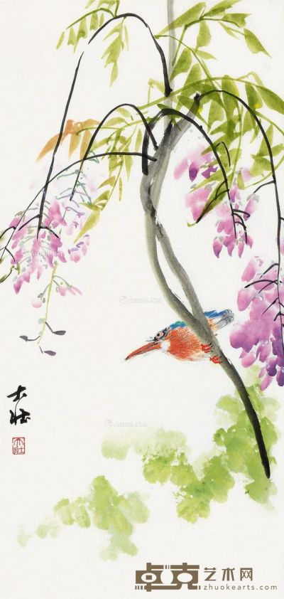 张大壮 紫藤翠鸟 63×29cm