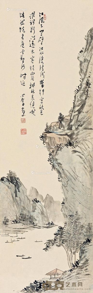 溥儒 枫林绝巘 90×29cm