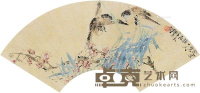 任薰 竹荫双雀 18×50cm