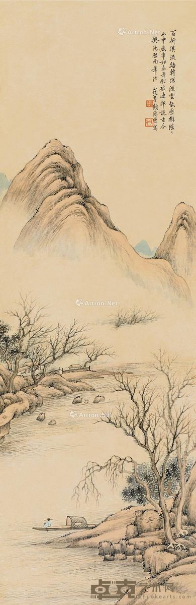 顾鹤庆 溪山泛舟 108.5×35.5cm
