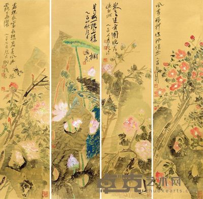 吴冠南 花开四季 135×34cm×4
