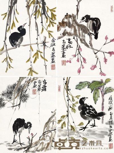 张友宪 花鸟 46×34cm×4